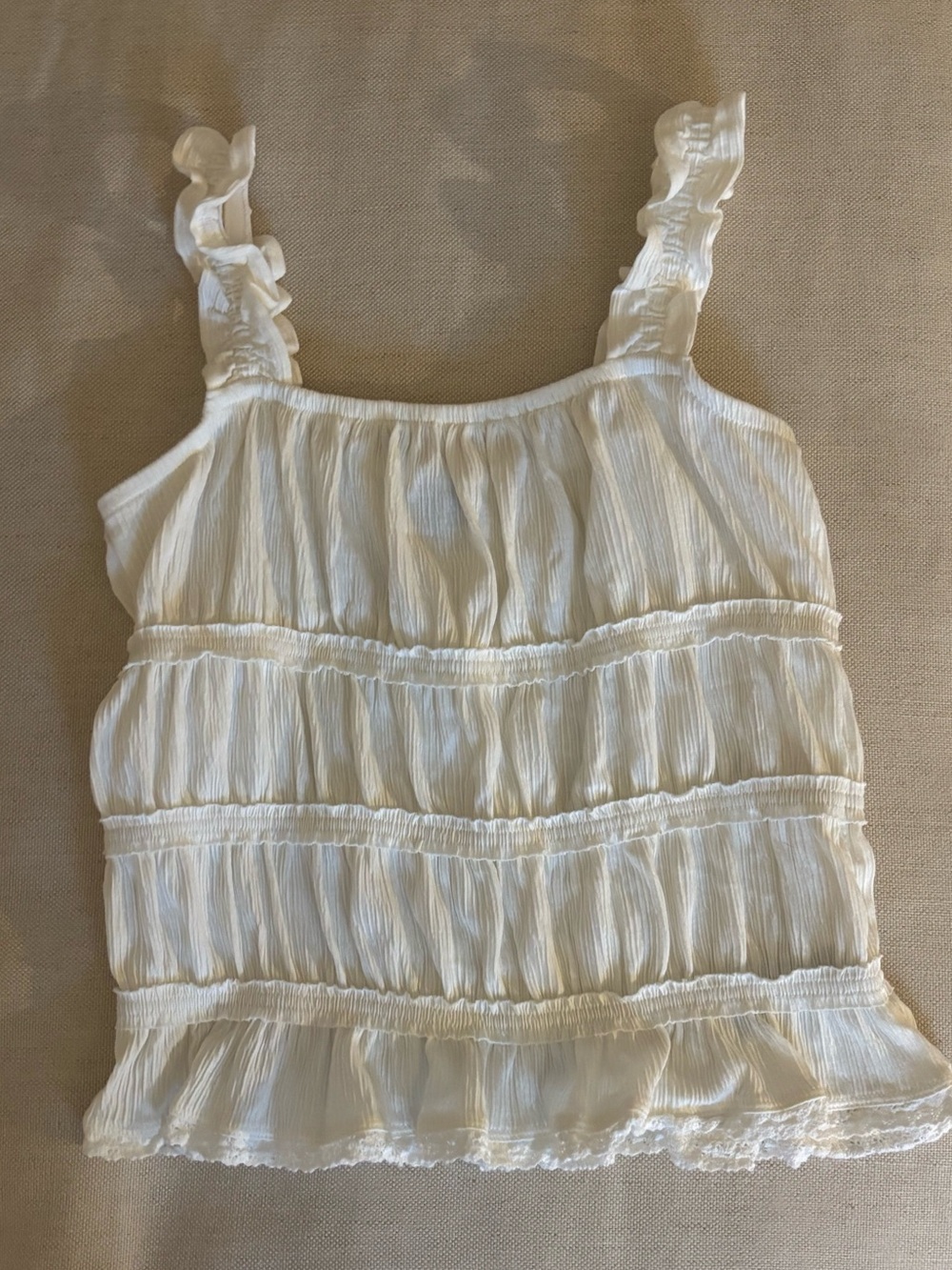 Old Navy Girls XL (14-16) White Smocked Ruffle Cami Tank Top Square Neck